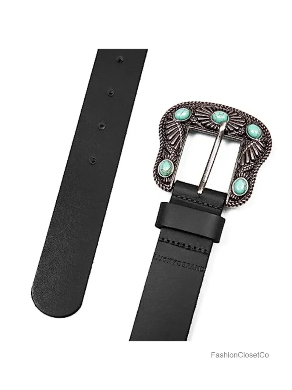 Women's Western Leather Belt with Turquoise Studded Buckle